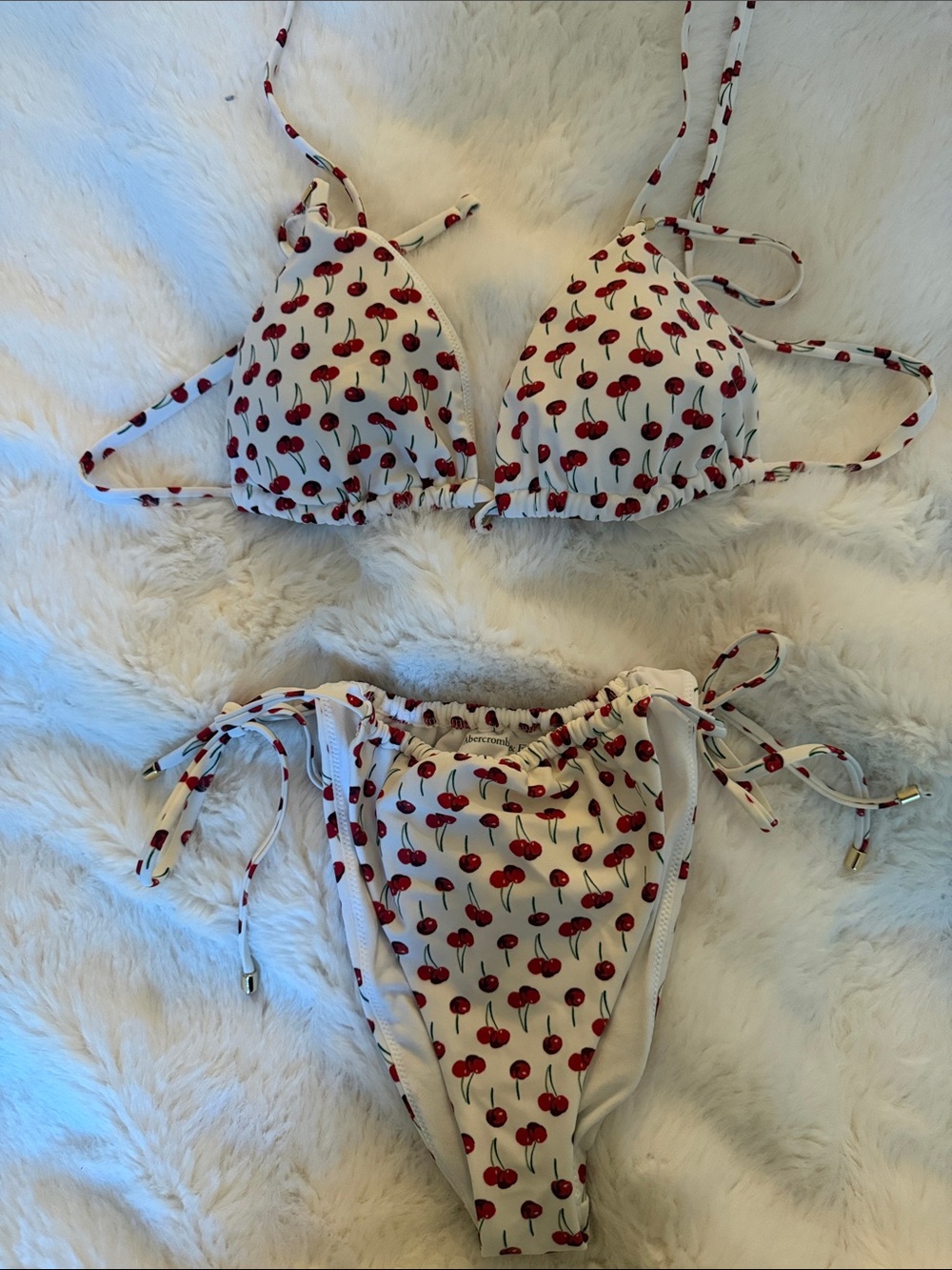 Abercrombie & Fitch White Bikini Set with Red Cherry Print
